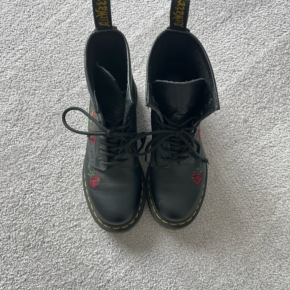 Dr. Martens Black Ankle Boots with Red Rose Embroidery - Picture 3 of 9